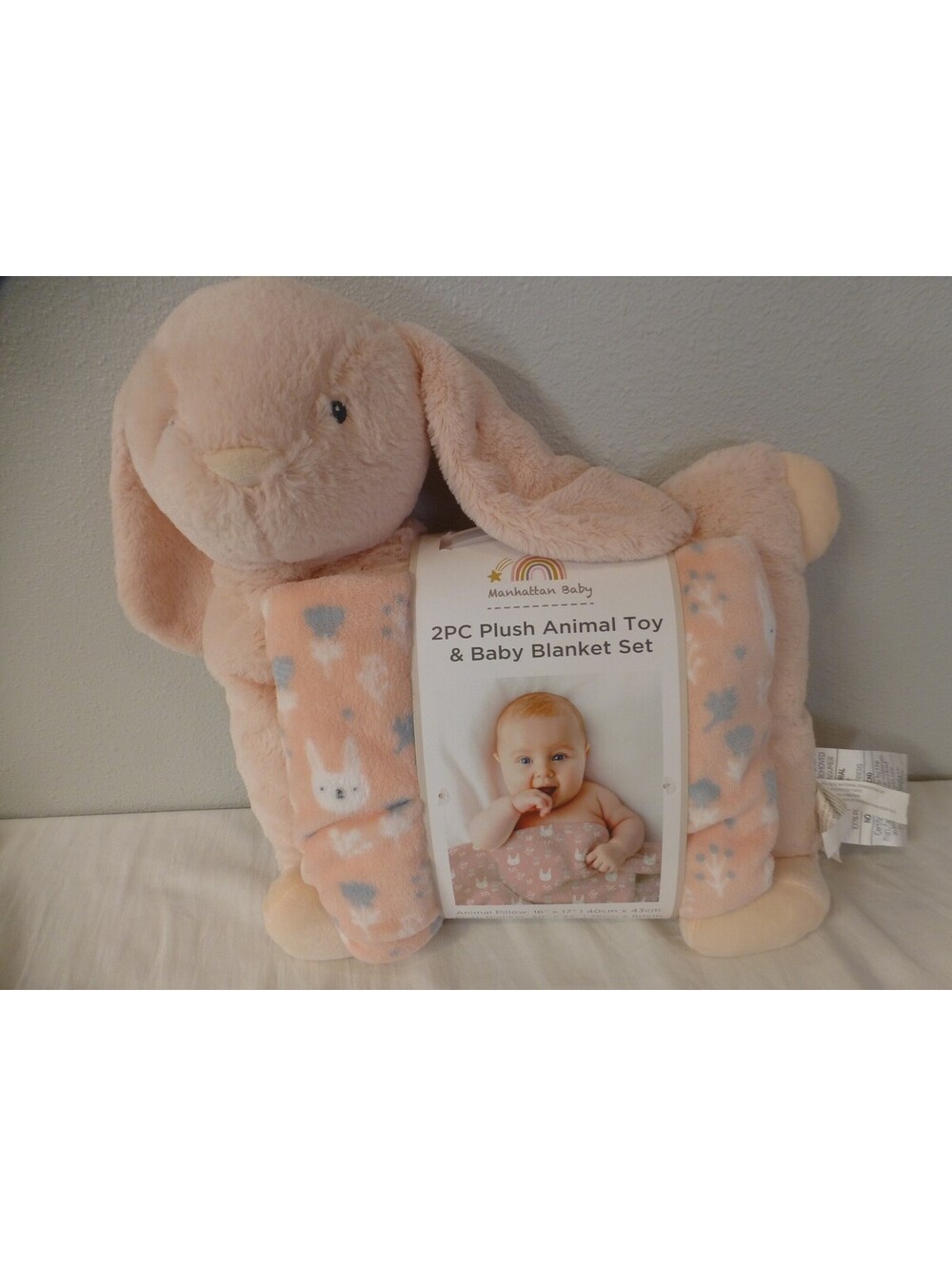 Manhattan Baby Pink Bunny Plush Animal Toy & Baby Blanket Set 2PC Polyester J1